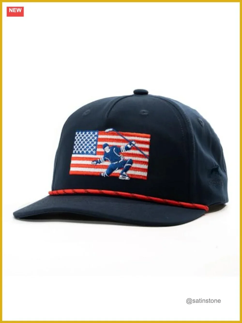 Six-Panel Structured Rope Hockey Hat with Embroidered Design - Adjustable Snap